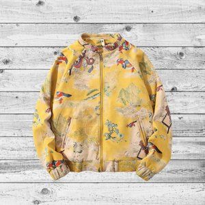 Yellow Suede Oriental Jacket with Elastic Hem